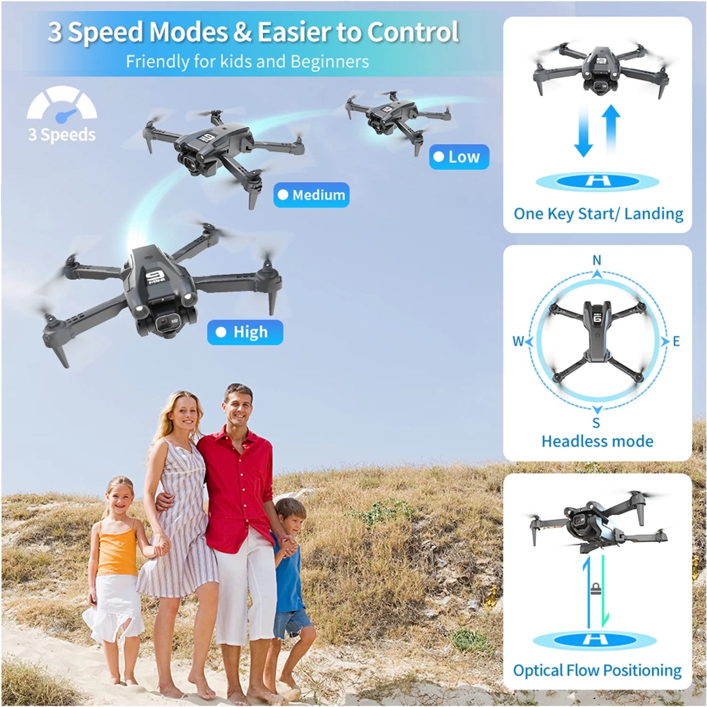 Foldable Drone with 1080P HD FPV Camera, WiFi RC Quadcopter, 360° Flip, Waypoint Flight, Suitable for Kids, Adults, and Beginners, Black, Includes 2 Batteries