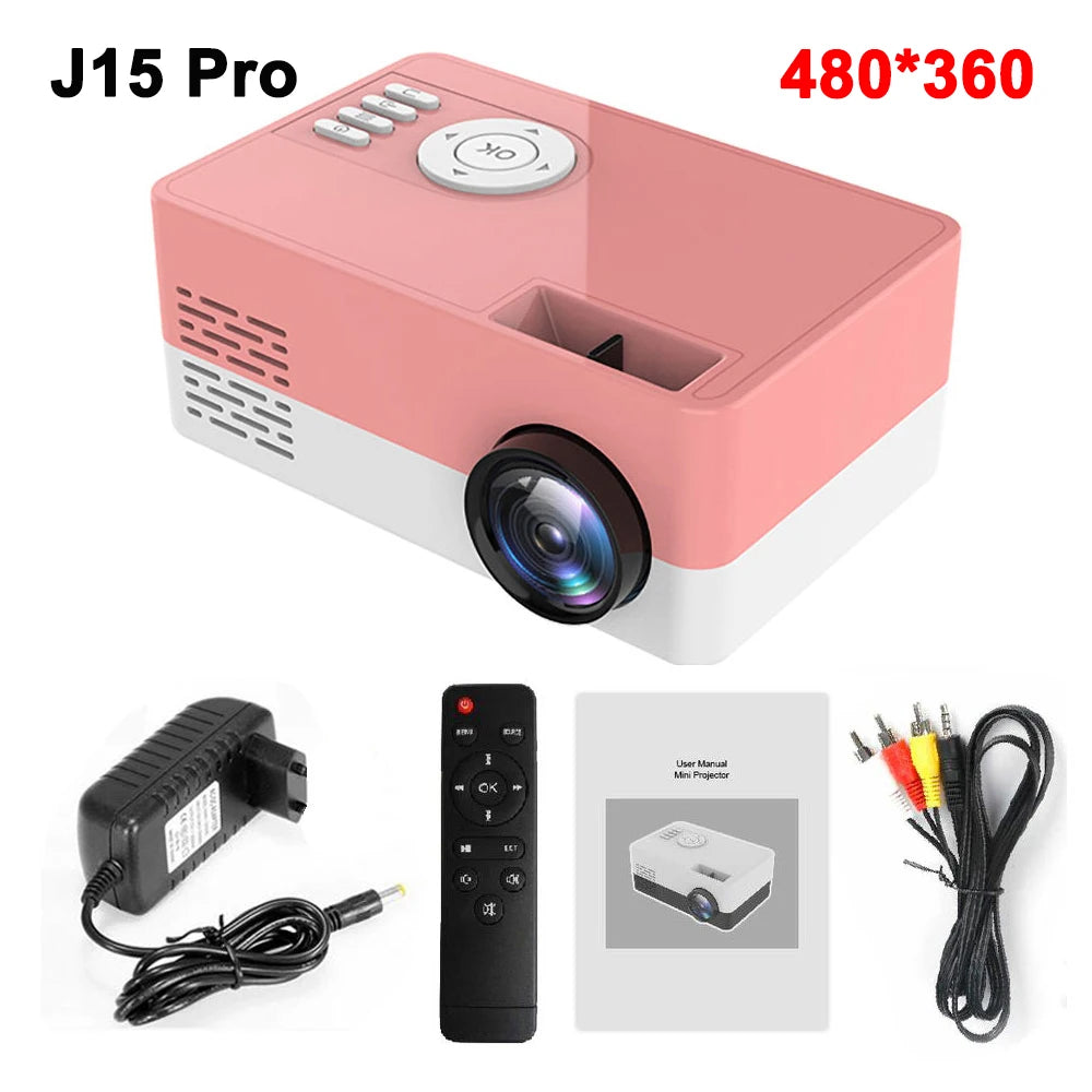 Mini Projector J15 Pro, 480*360 Support 1080P USB Mini Beamer for Phone Smartphone Home Theater Kids Gift PK YG300