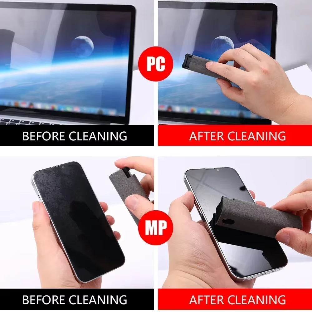 2 in 1 Screen Cleaner Spray Bottle Multifunction Mobile Phone Tablet PC Laptop Screen Dust Remover Microfiber Wiper Cleaner Tool