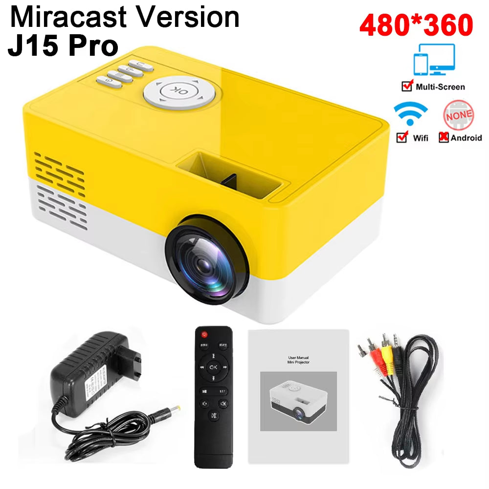 Mini Projector J15 Pro, 480*360 Support 1080P USB Mini Beamer for Phone Smartphone Home Theater Kids Gift PK YG300