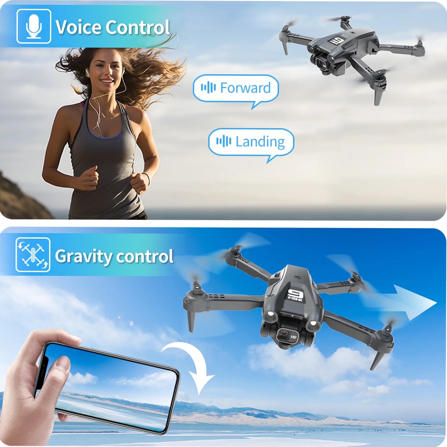 Foldable Drone with 1080P HD FPV Camera, WiFi RC Quadcopter, 360° Flip, Waypoint Flight, Suitable for Kids, Adults, and Beginners, Black, Includes 2 Batteries