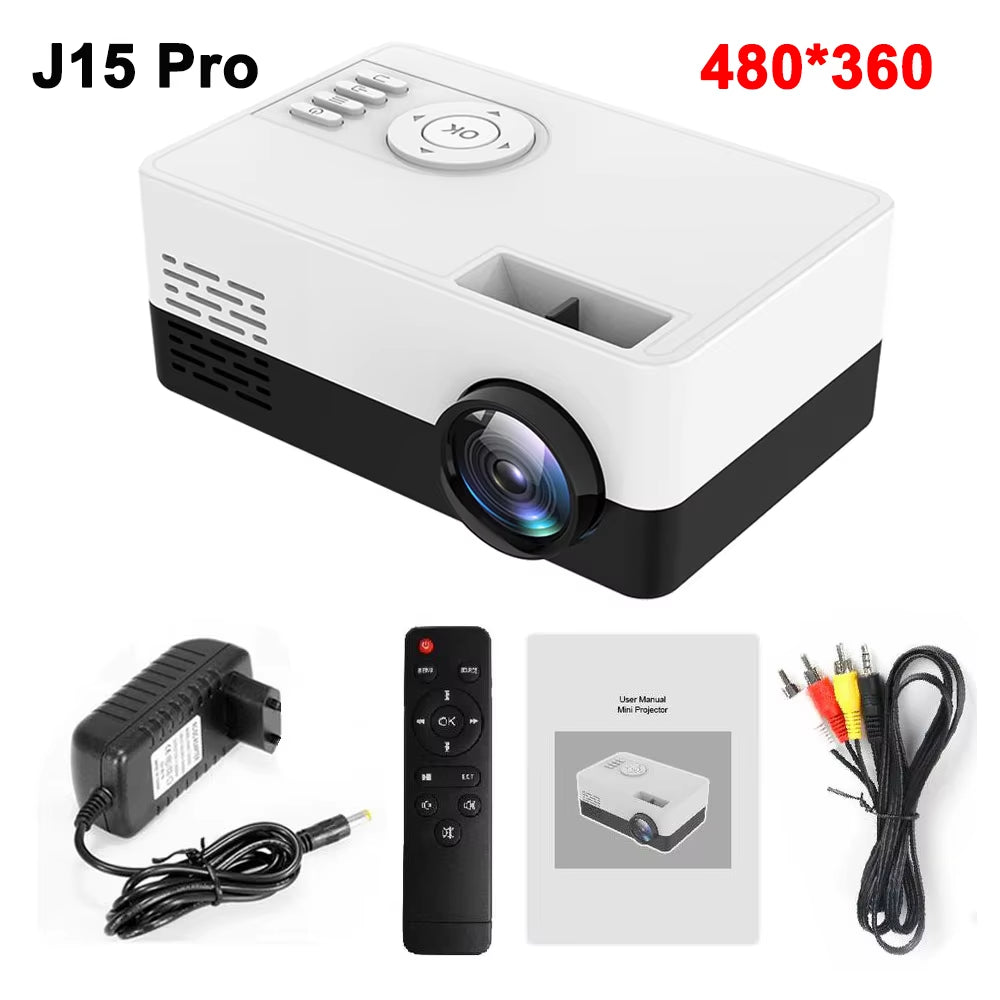 Mini Projector J15 Pro, 480*360 Support 1080P USB Mini Beamer for Phone Smartphone Home Theater Kids Gift PK YG300