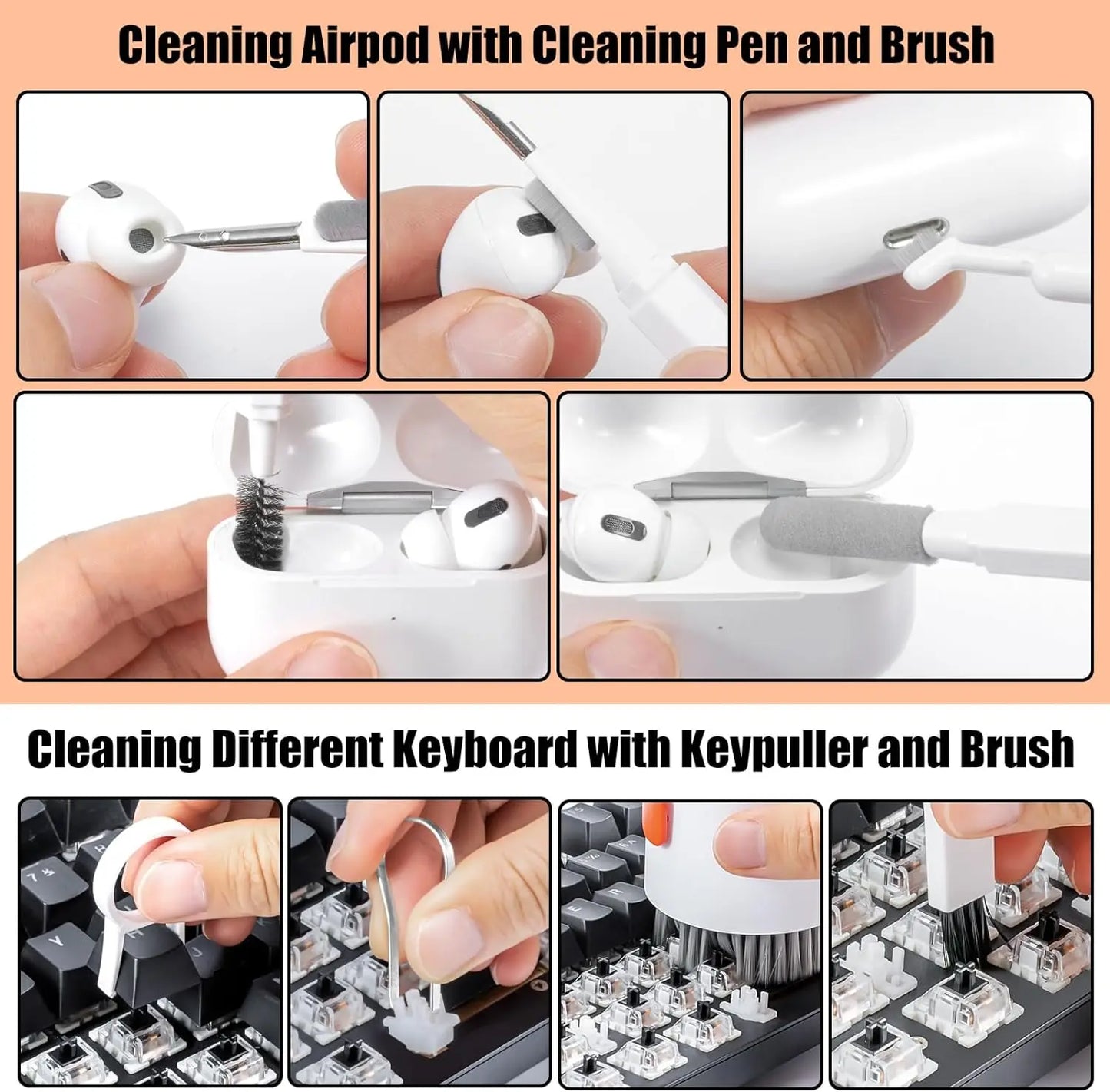 20 in 1 Keyboard Cleaner Cleaning Kit for Airpods Laptop PC Tablet Camera Laptop Accessories Phone Screen Cleaner