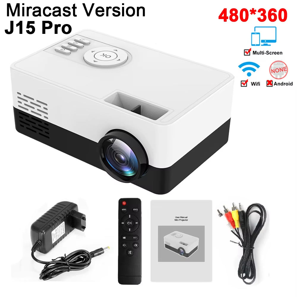 Mini Projector J15 Pro, 480*360 Support 1080P USB Mini Beamer for Phone Smartphone Home Theater Kids Gift PK YG300