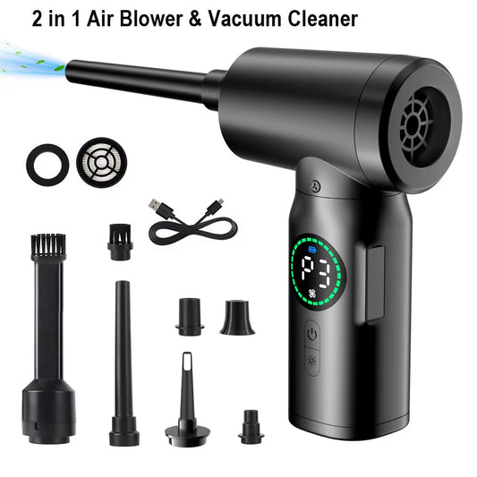 Portable Compressed Air Duster 2 in 1 Air Blower & Vacuum Cleaner Cordless 3 Speed Air Blower for Keyboard Computer Car Cleaning